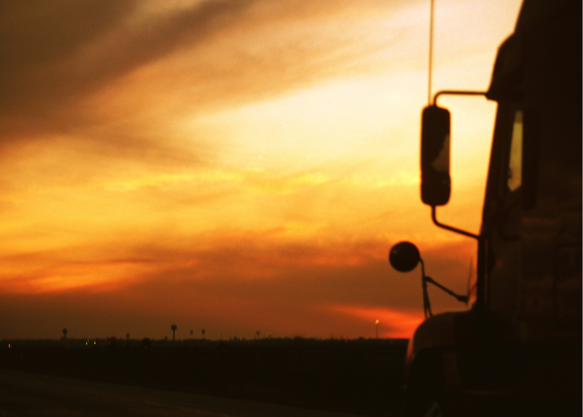 Hauling truck at sunset